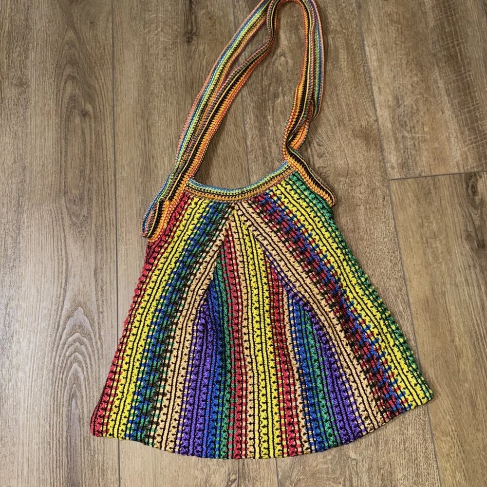 Rainbow Woven Hobo Ethnic Shoulder Bag Purse Lined‎ Multicolored Design Casual